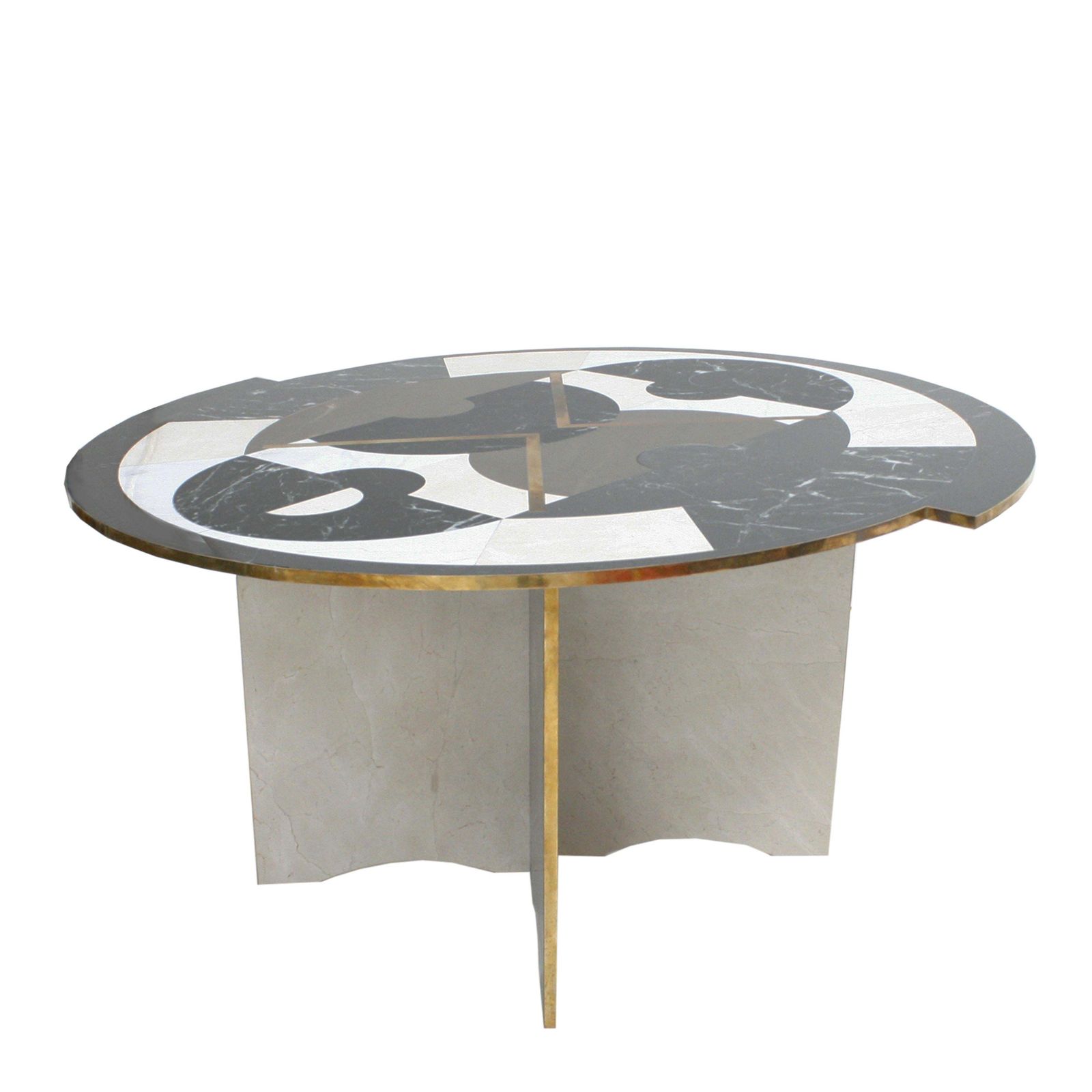Mid Century Modern Italian By L.A. Studio Circular Marble And Brass Table photo furniture