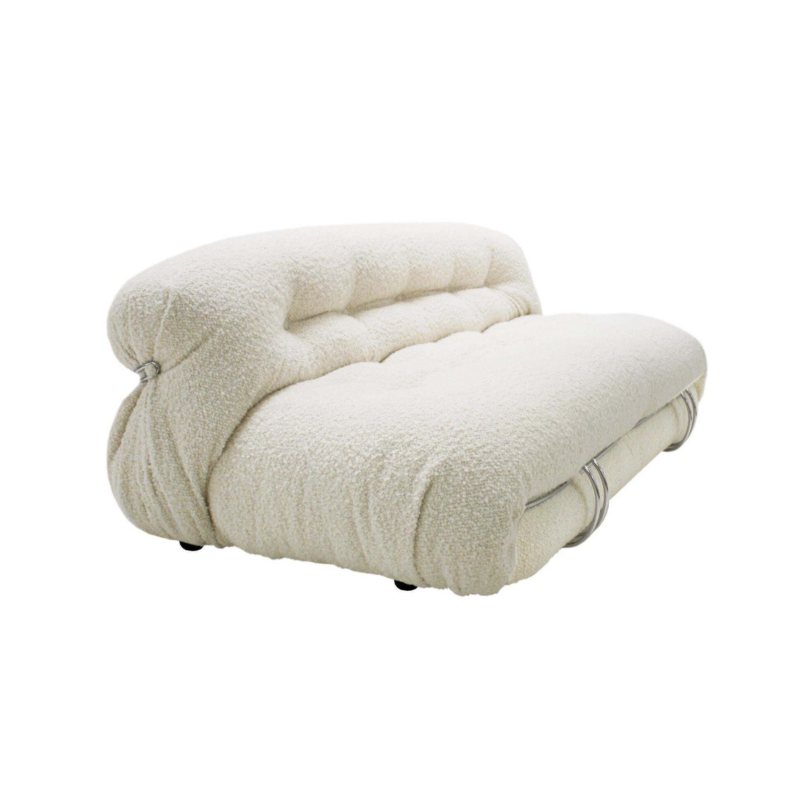 Mid Century Modern Tobia Scarpa White Bouclé Wool Soriana Italian Sofa, 1960s photo for sale