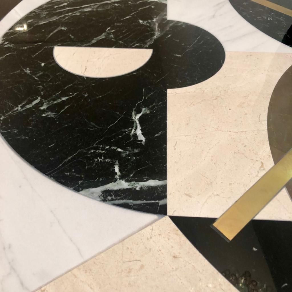 photo for sale Mid Century Modern Italian By L.A. Studio Circular Marble And Brass Table