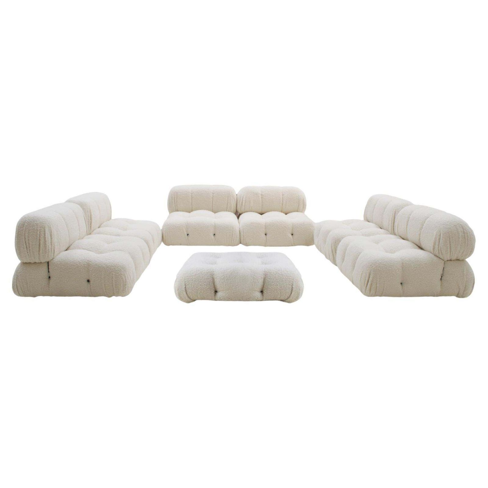 Mid Century By Mario Bellini Italian Camaleonda White Bouclé Fabric Modular Sofa