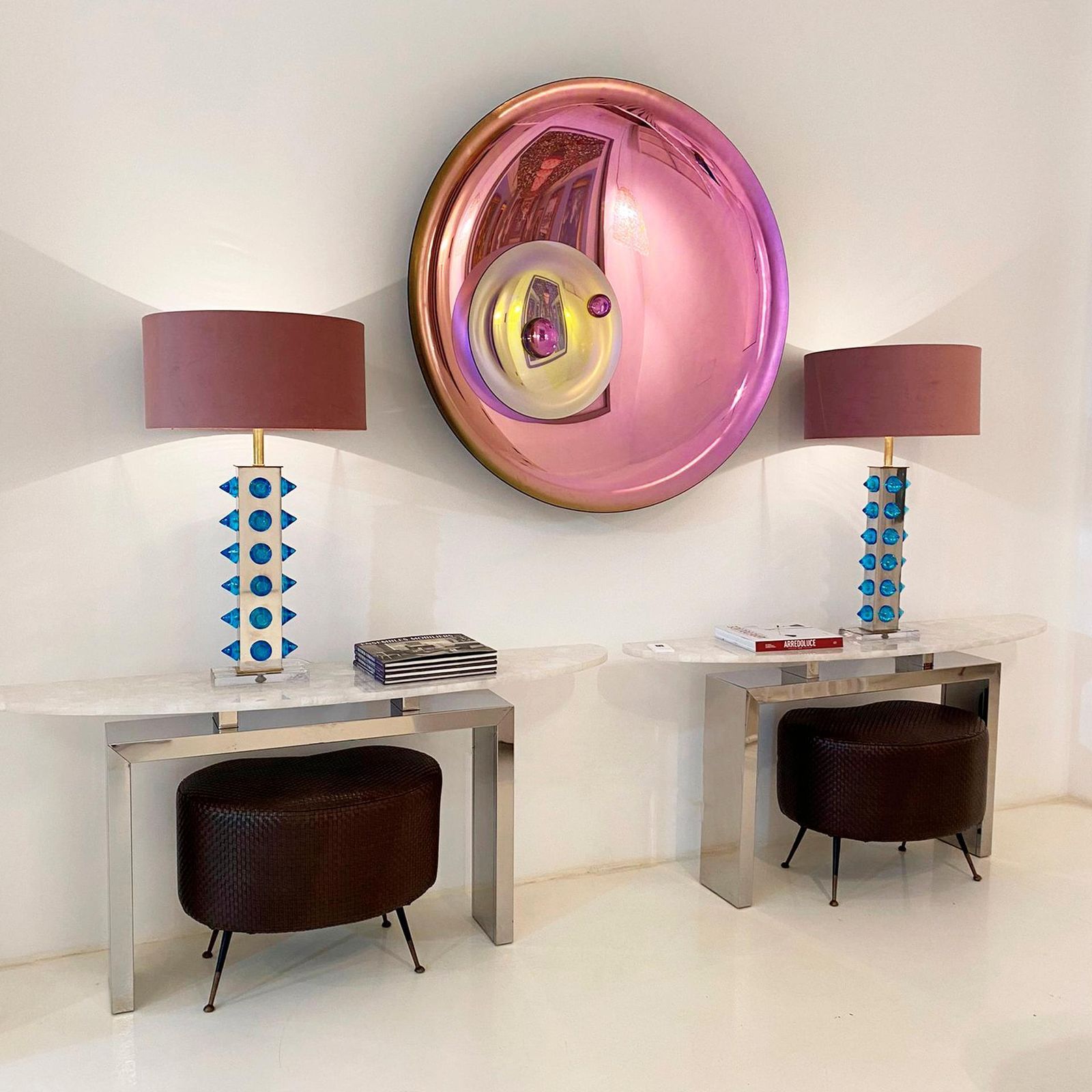 Contemporary Italian Demilune Console Table Made Of White Quartz And Steel Base photo buy