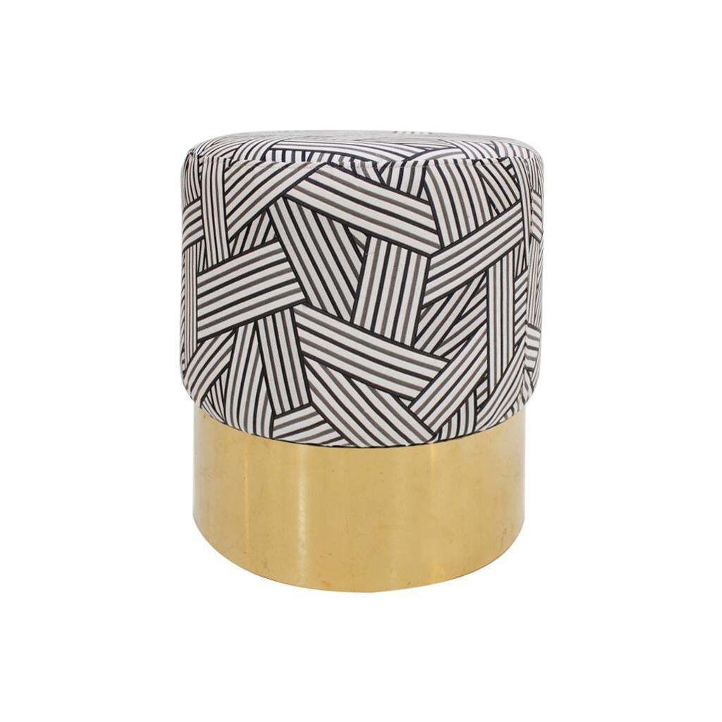 Contemporary Circular Cotton Jacquard And Brass Pair Of Italian Poufs photo Furniture