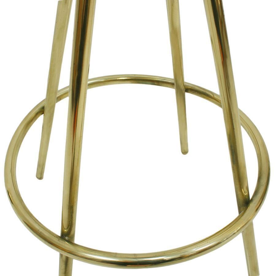 Midcentury Style Circular Brass And Cotton Velvet Italian Bar Stools photo for sale