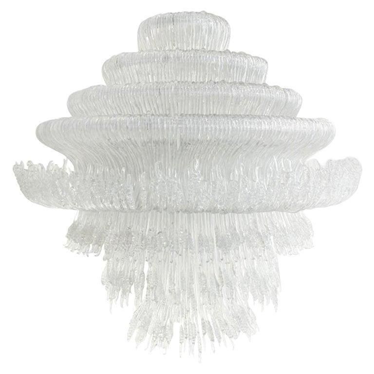 Contemporary Rare Sculptural Italian Clear White Suspension Lamp   Chandelier