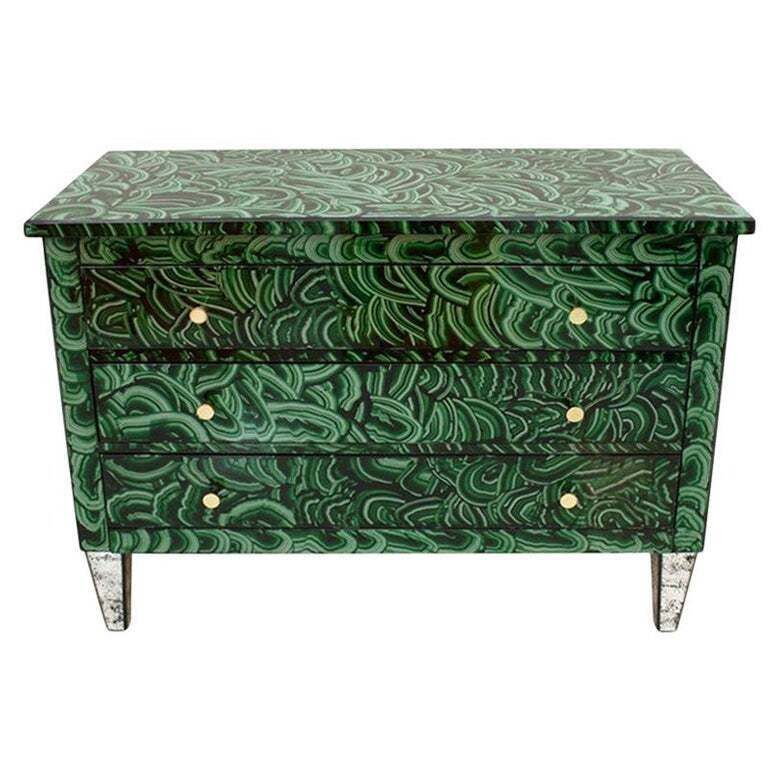 Mid Century Modern Style Green Malachite Colored Glass Italian Chest Of Drawers