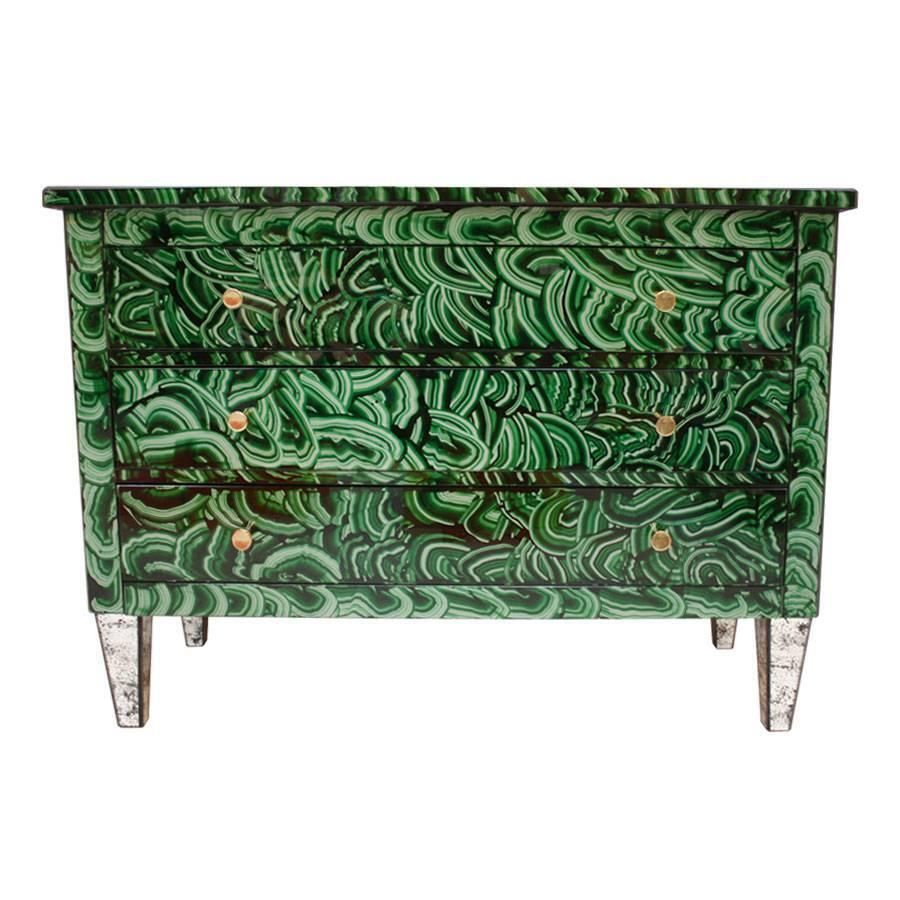 Mid Century Modern Style Green Malachite Colored Glass Italian Chest Of Drawers photo furniture