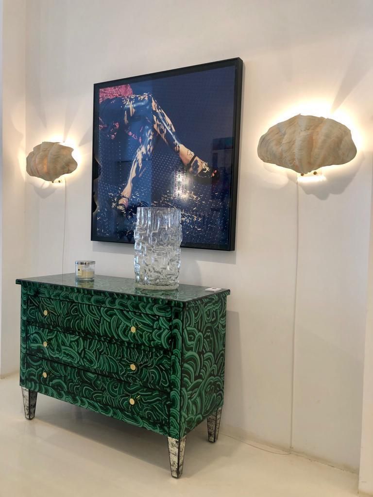Mid Century Modern Style Green Malachite Colored Glass Italian Chest Of Drawers photo vinterior