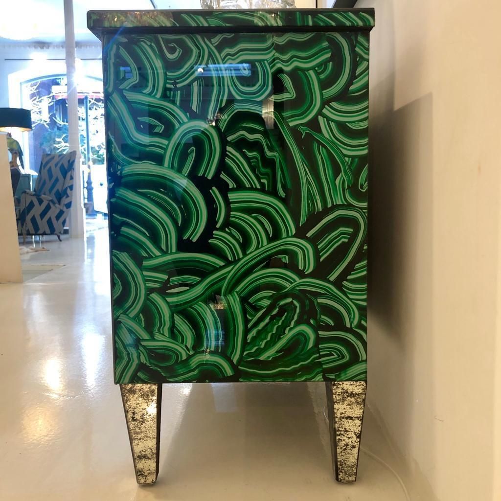 Mid Century Modern Style Green Malachite Colored Glass Italian Chest Of Drawers photo vintage