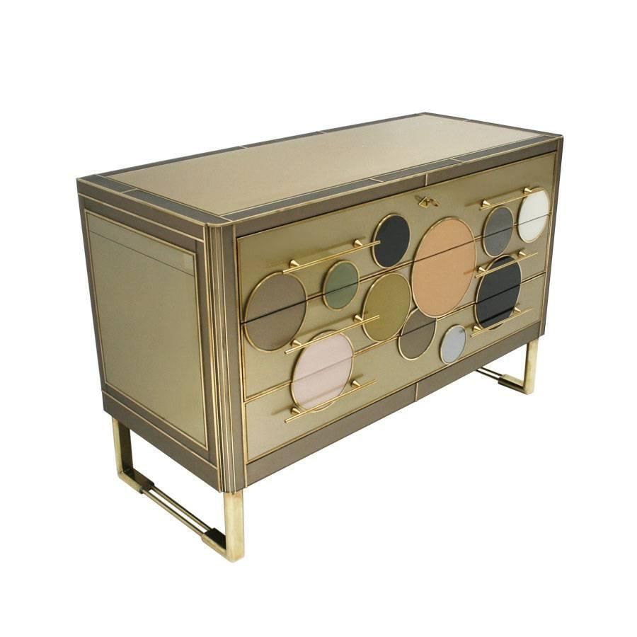 Mid Century Modern Style Solid Wood Glass And Brass Large Italian Commode photo furniture