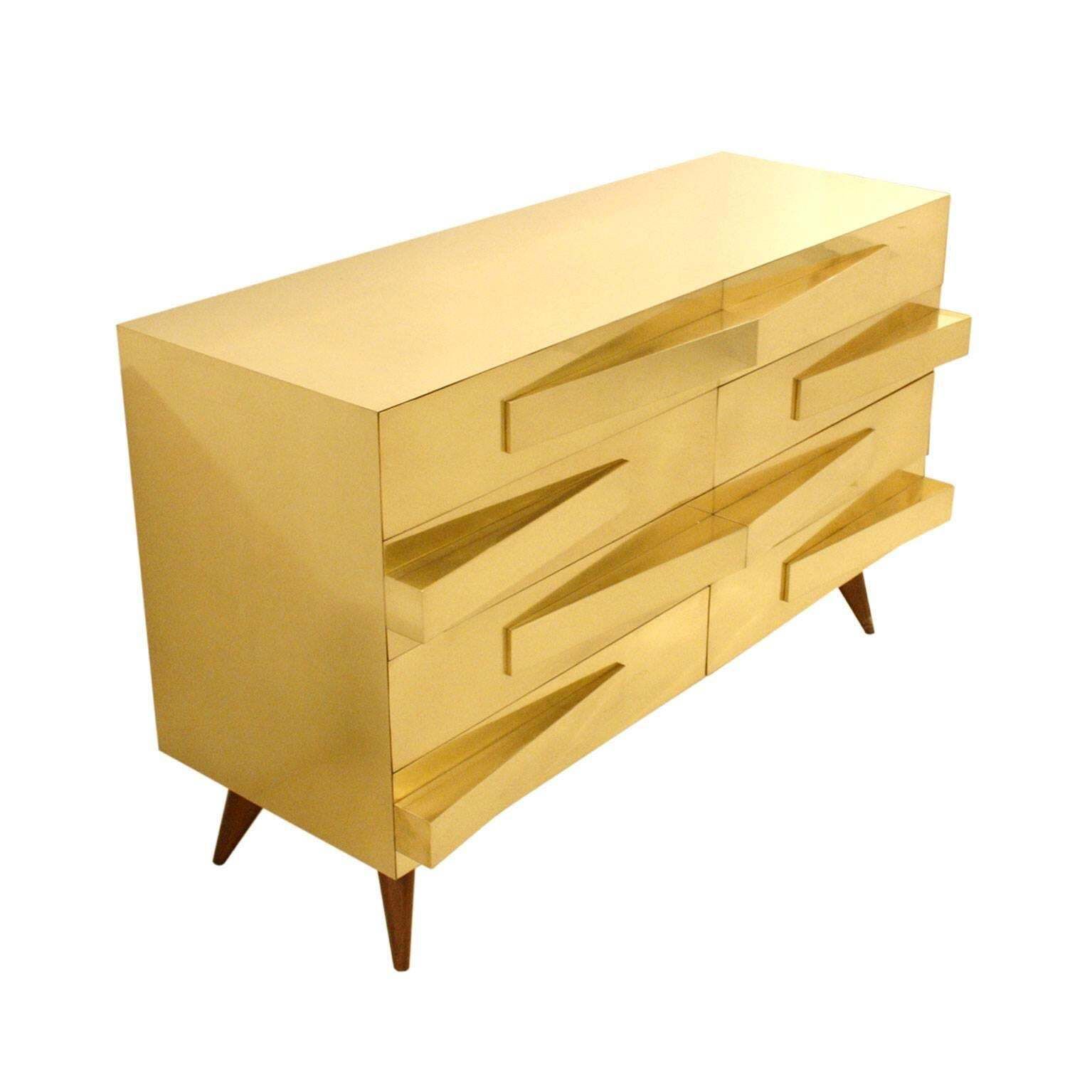 Mid Century Modern Style Wood And Brass Italian Pair Of Commodes photo for sale
