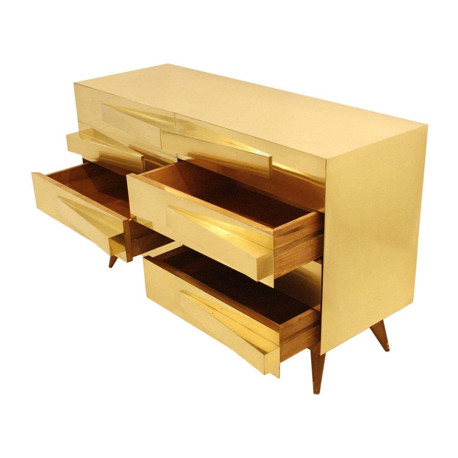 Mid Century Modern Style Wood And Brass Italian Pair Of Commodes photo Furniture