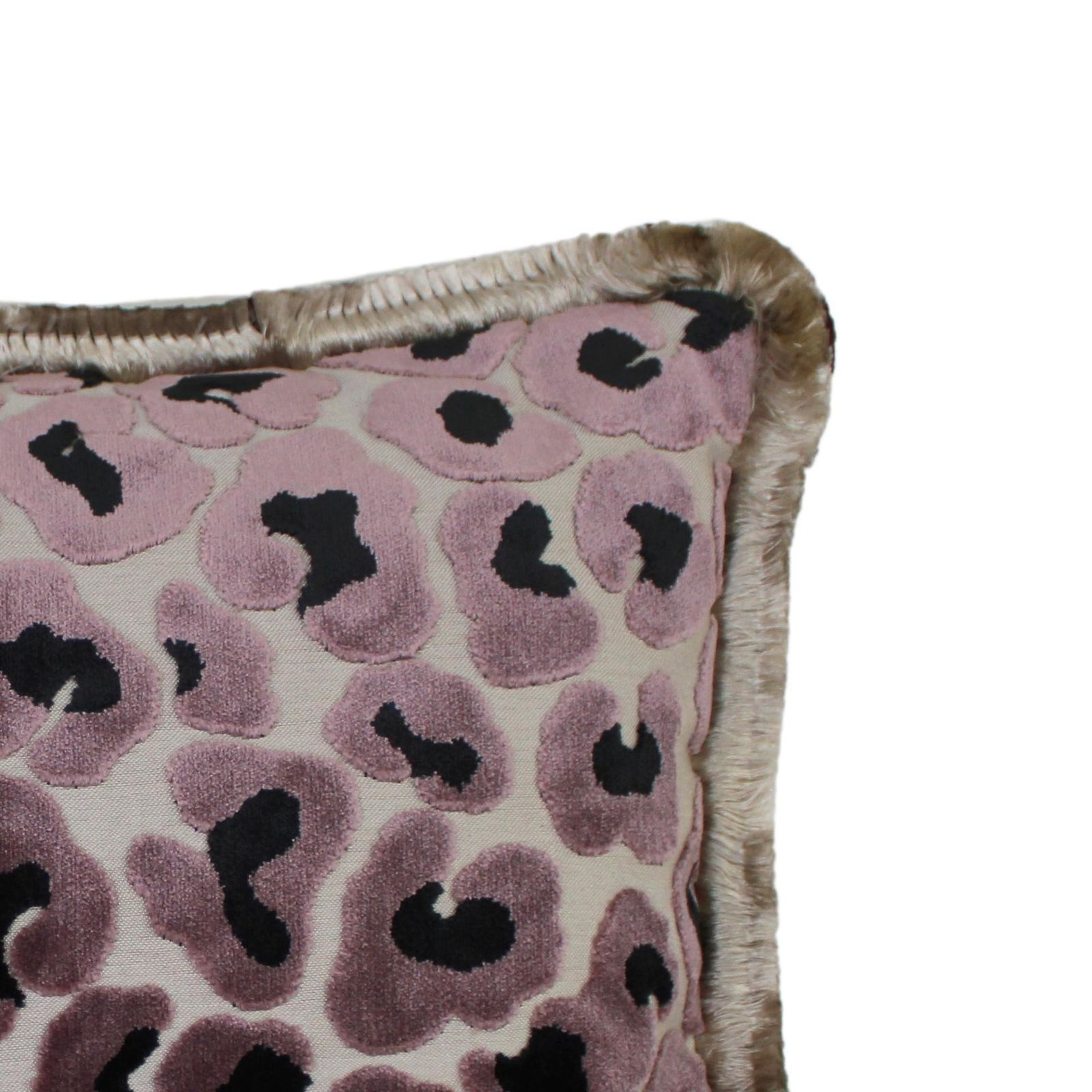 Leopard Print Velvet Cushion In Cotton With Double Tinsel Trim And Linen Back photo for sale