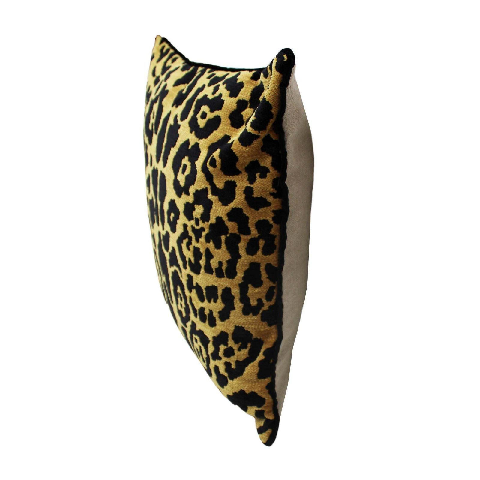 Leopard Print Velvet Cushion In Cotton With Trim And Linen Back photo for sale