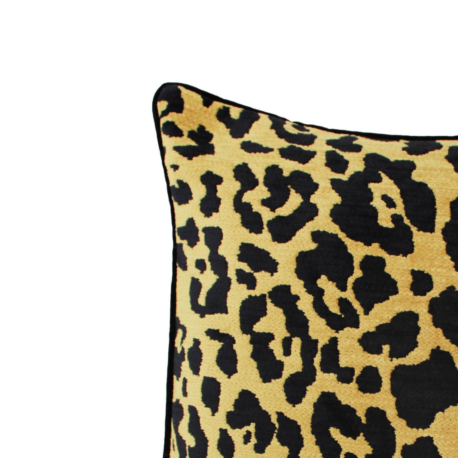 Leopard Print Velvet Cushion In Cotton With Trim And Linen Back photo Textiles