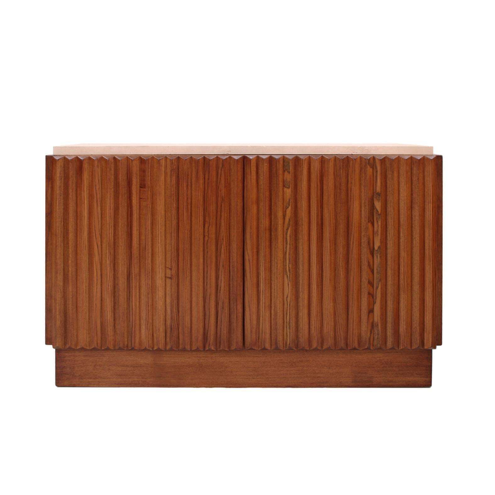 Contemporary Modern Pair Of Sideboards In Wood And Travertine Marble Top photo for sale
