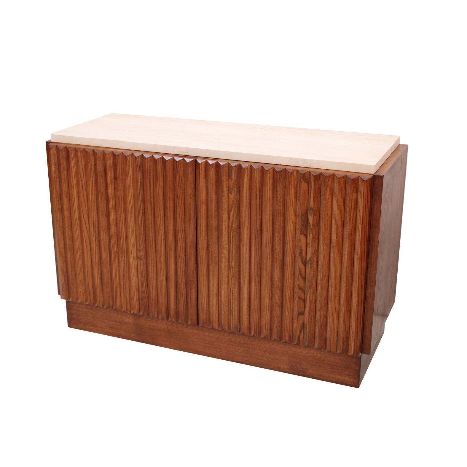 Contemporary Modern Pair Of Sideboards In Wood And Travertine Marble Top photo Furniture