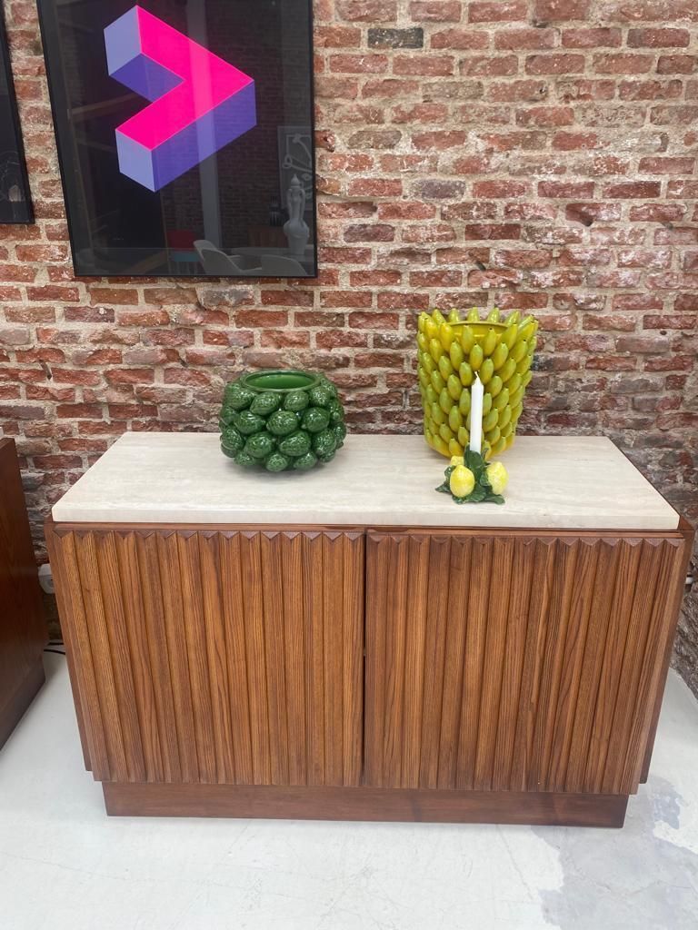 6780.0 Contemporary Modern Pair Of Sideboards In Wood And Travertine Marble Top photo