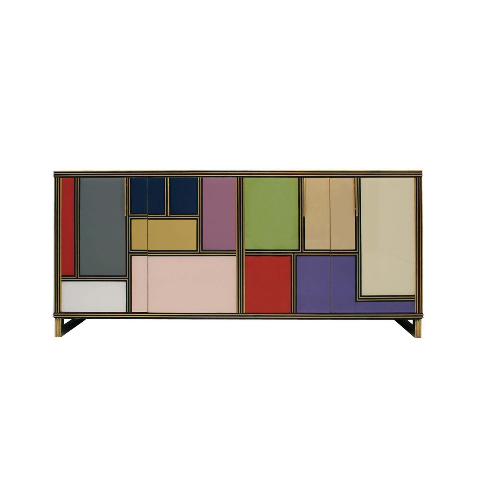 Mid Century Modern Style Wood Colored Glass And Brass Italian Sideboard photo for sale