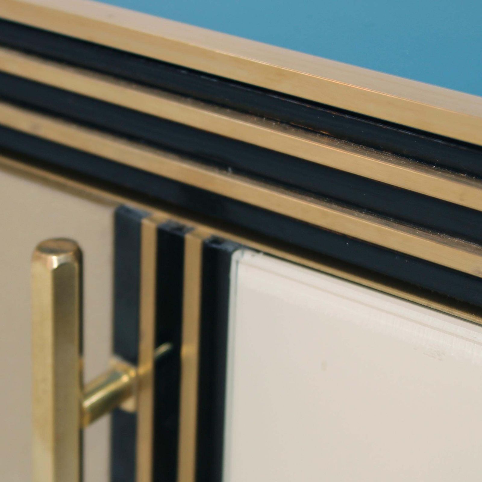 Mid Century Modern Style Wood Colored Glass And Brass Italian Sideboard photo 11767.0