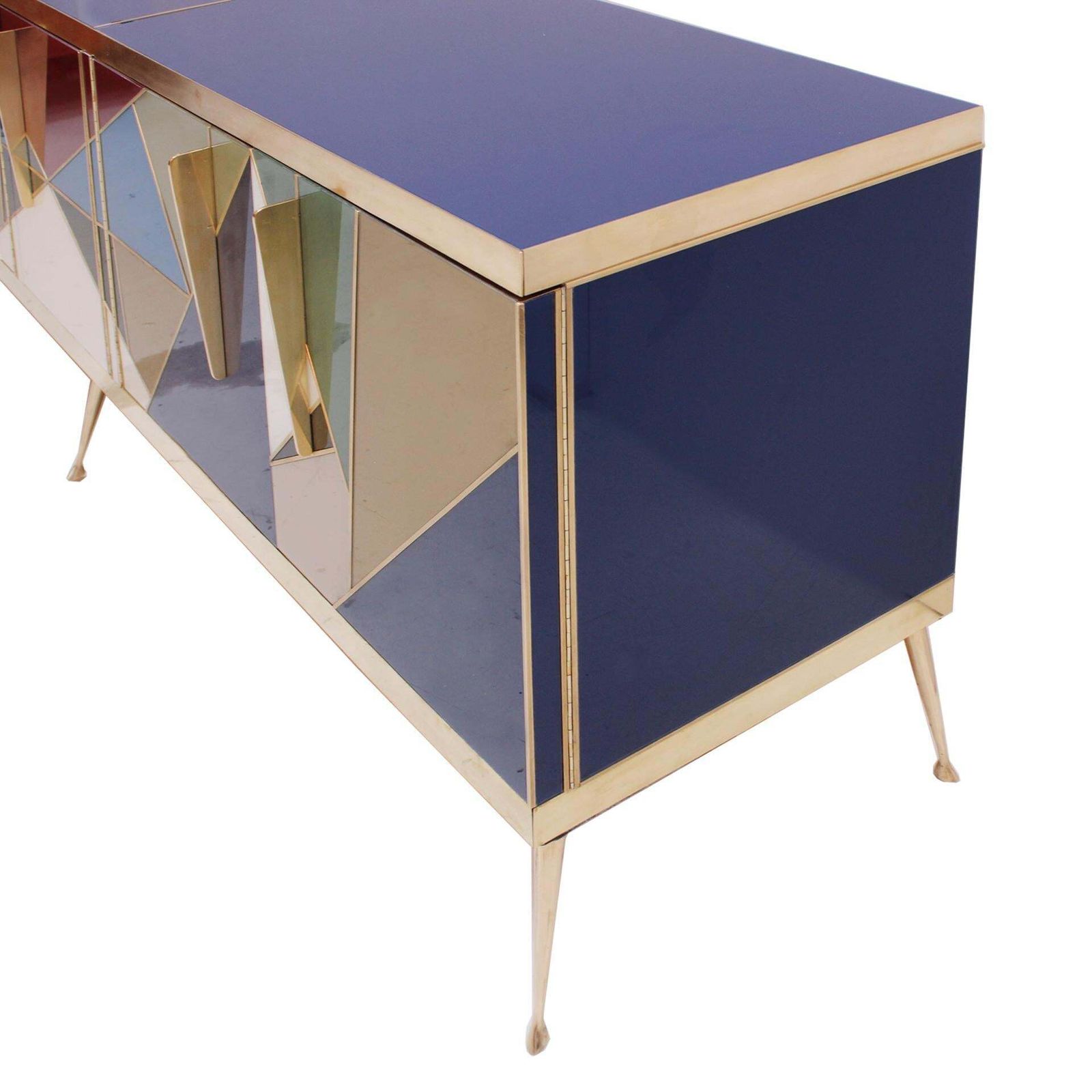 Mid Century Modern Style Italian Sideboard Made Of Wood Brass And Colored Glass photo for sale