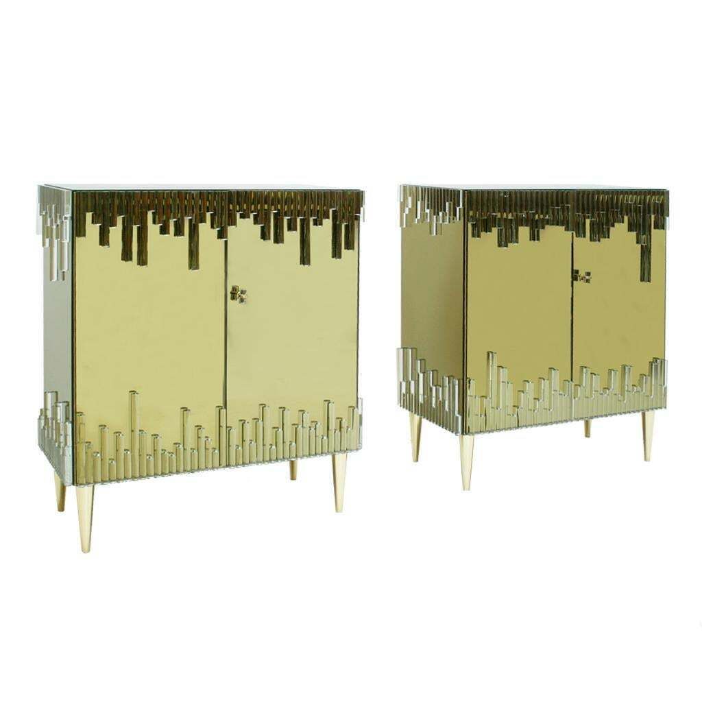 Mid Century Modern Style Glass And Golden Mirror Pair Of Italian Sideboards photo furniture