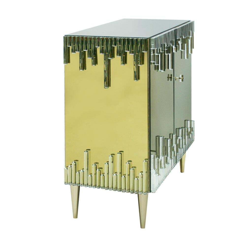 Mid Century Modern Style Glass And Golden Mirror Pair Of Italian Sideboards photo Furniture