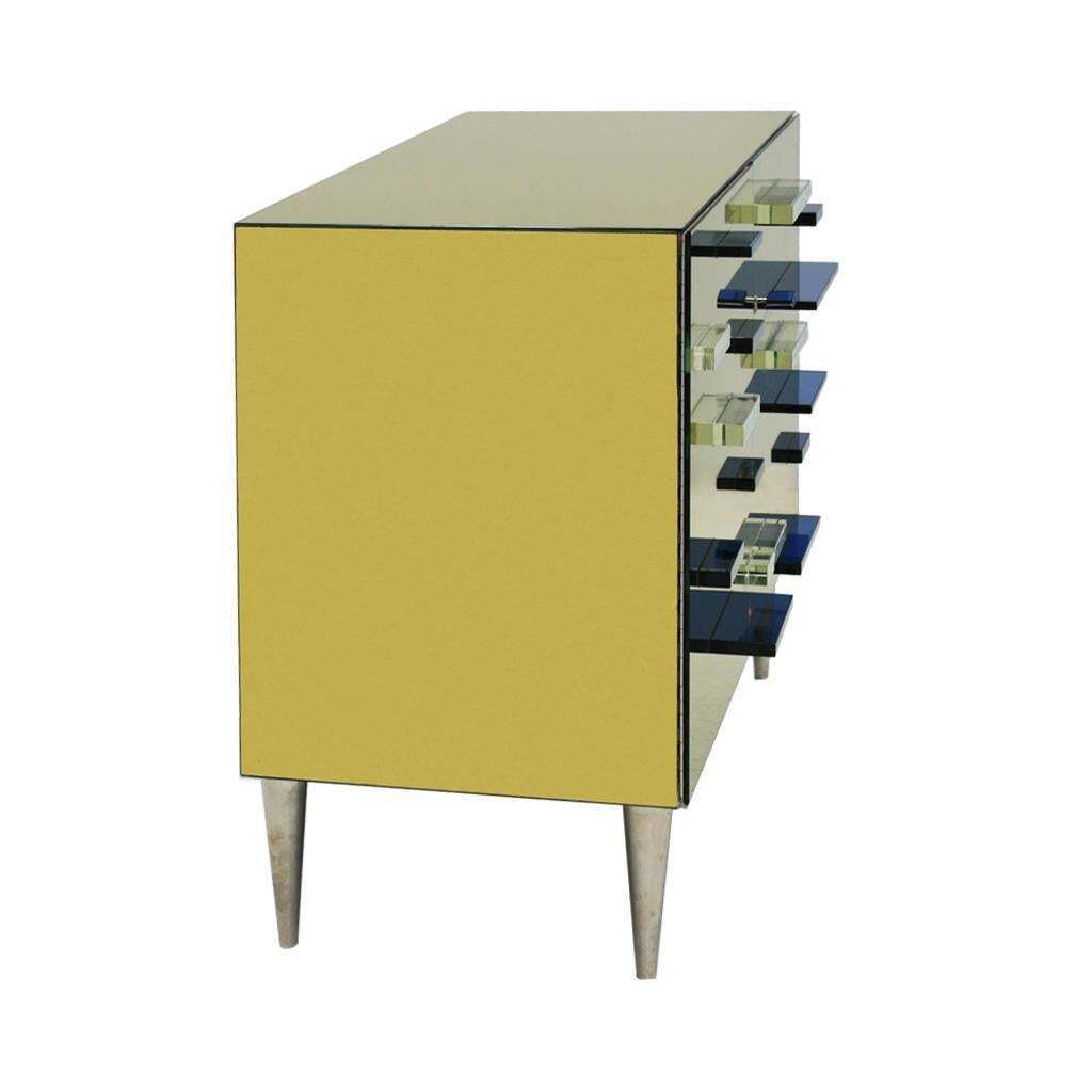 Italian Cabinets Made Of Golden Murano Glass Mirror And Brass, Contemporary photo for sale