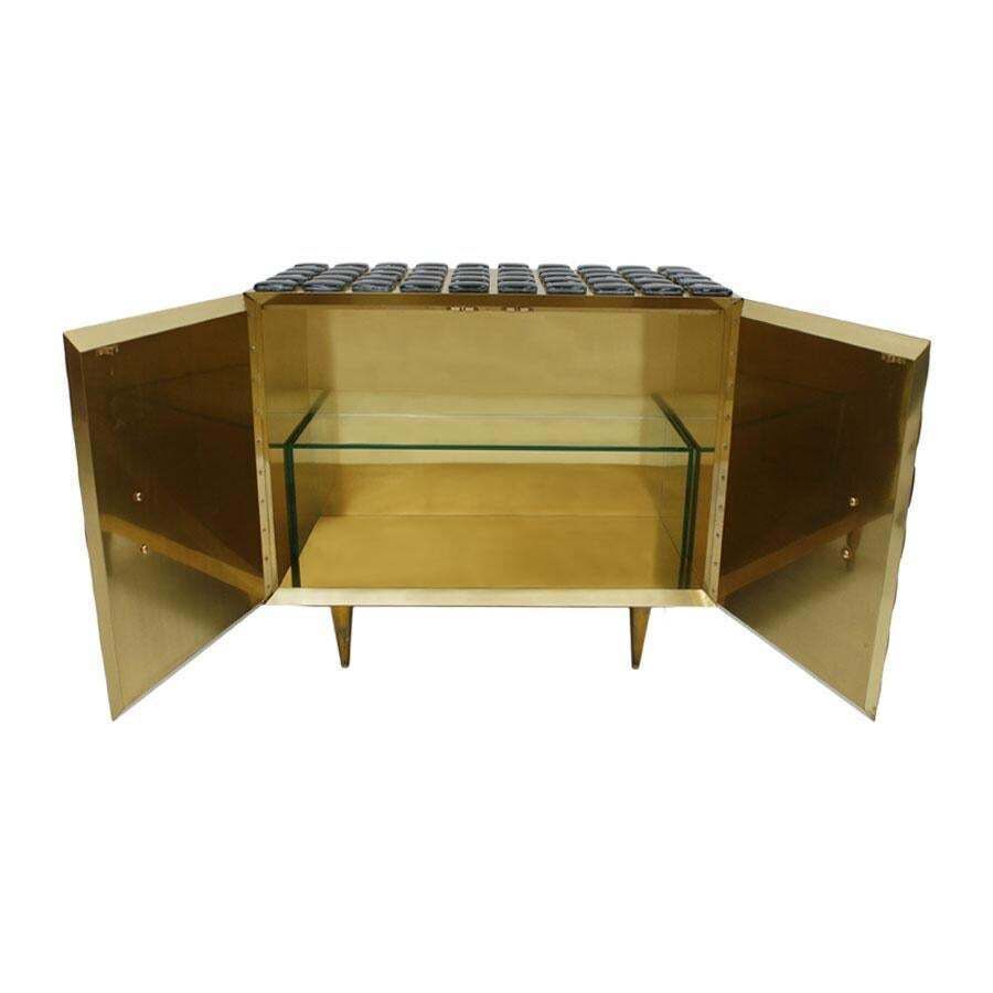 Mid Century Modern Style Brass And Black Glass Pair Of Italian Sideboards photo Furniture