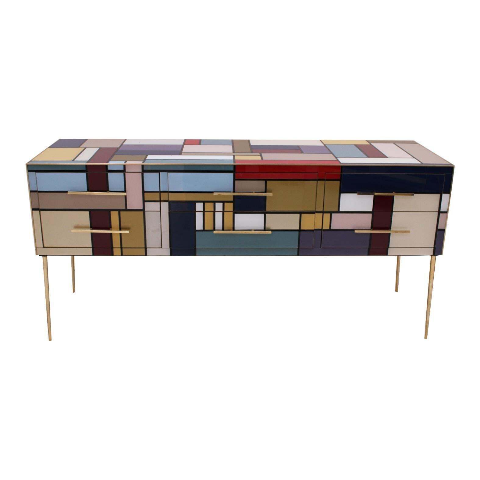 Murano Coloured Glass And Brass Sideboard Composed Of 6 Drawers photo furniture