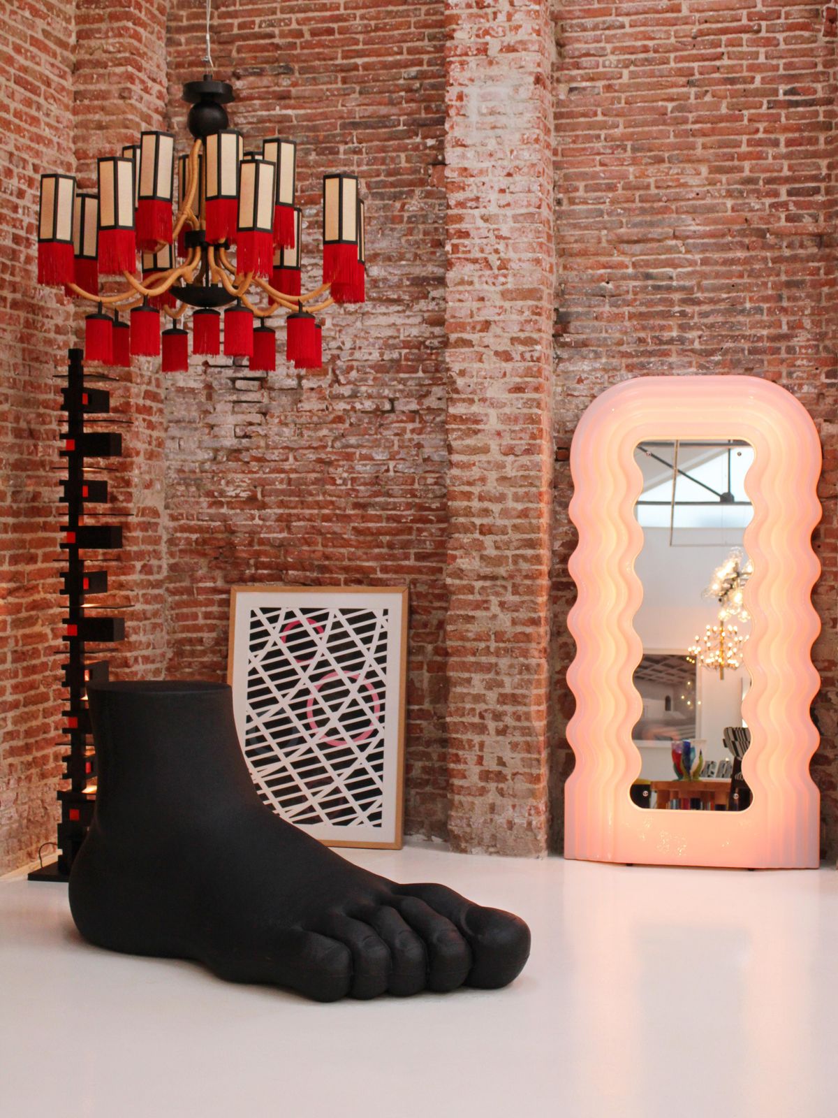 photo for sale Ettore Sottsass Pink Neon Lamp "Ultrafragola" Italian Mirror, Ready To Ship