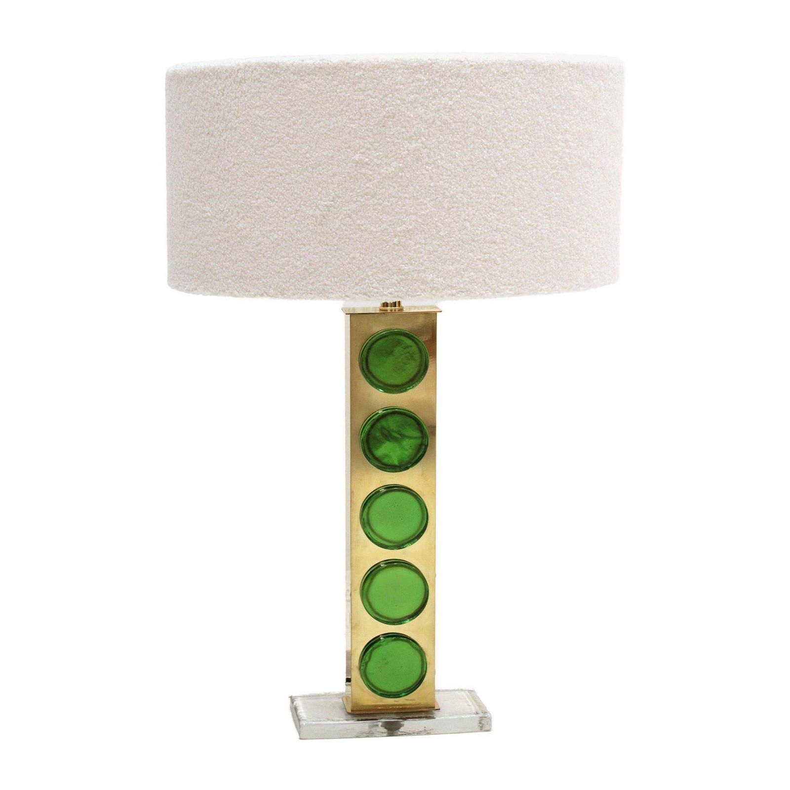 Pair Of Brass Table Lamps With Green Murano Glass Italy photo for sale
