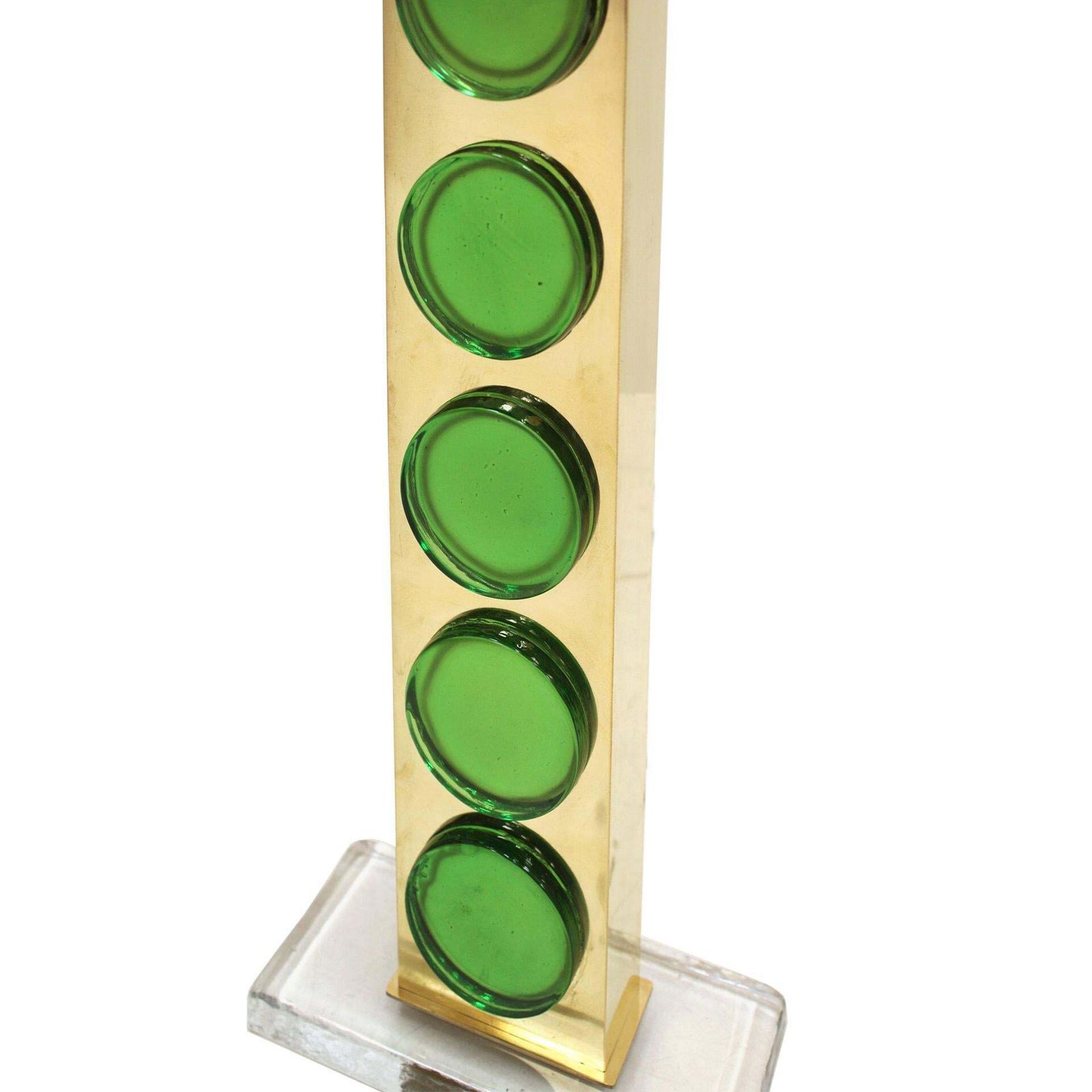 Pair Of Brass Table Lamps With Green Murano Glass Italy photo Lighting