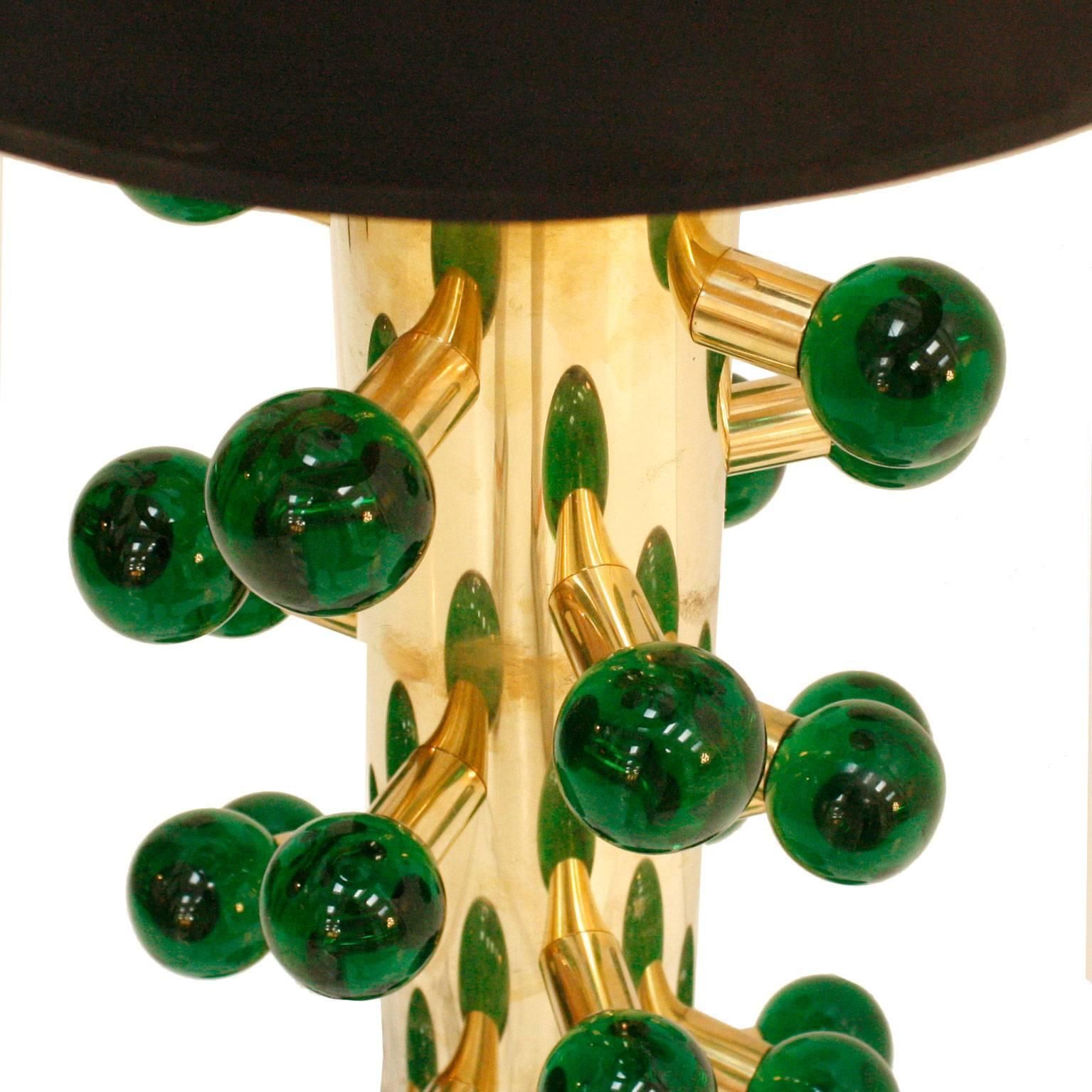 In The Style Of Midcentury Green Murano Glass And Brass Base Italian Table Lamps photo for sale