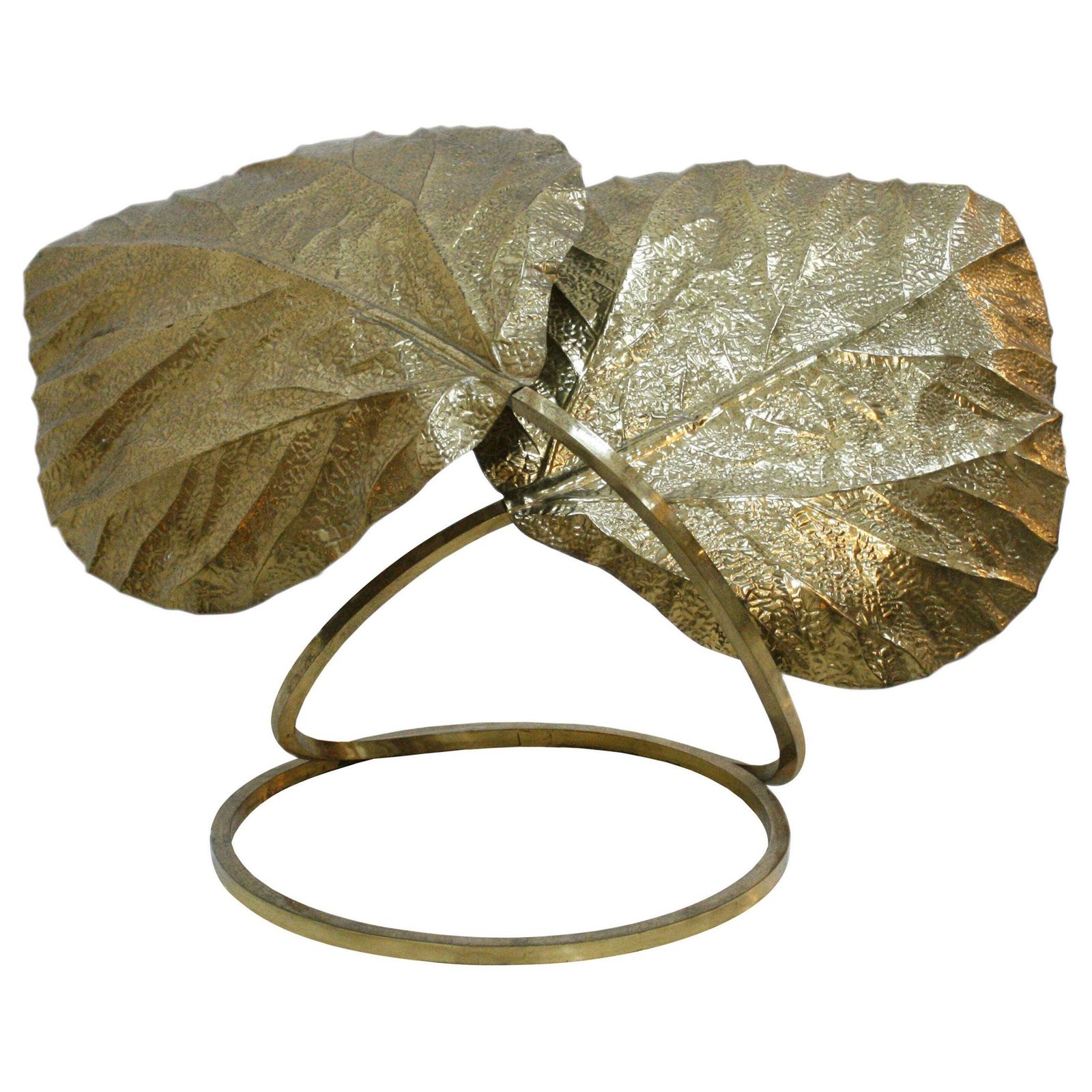 Tommaso Barbi Mid Century Modern Italian Brass Leaves Shape Table Lamp