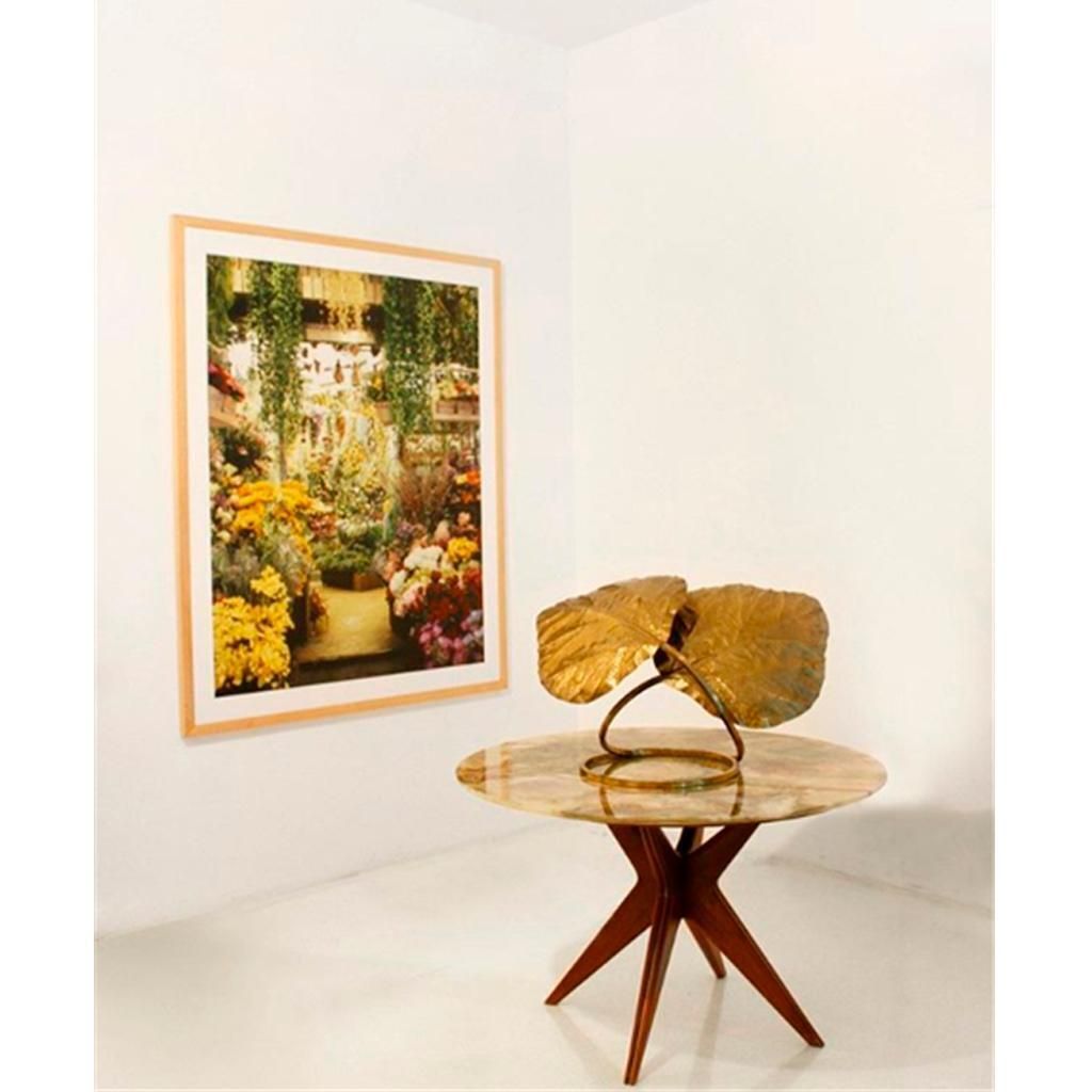 photo for sale Tommaso Barbi Mid Century Modern Italian Brass Leaves Shape Table Lamp