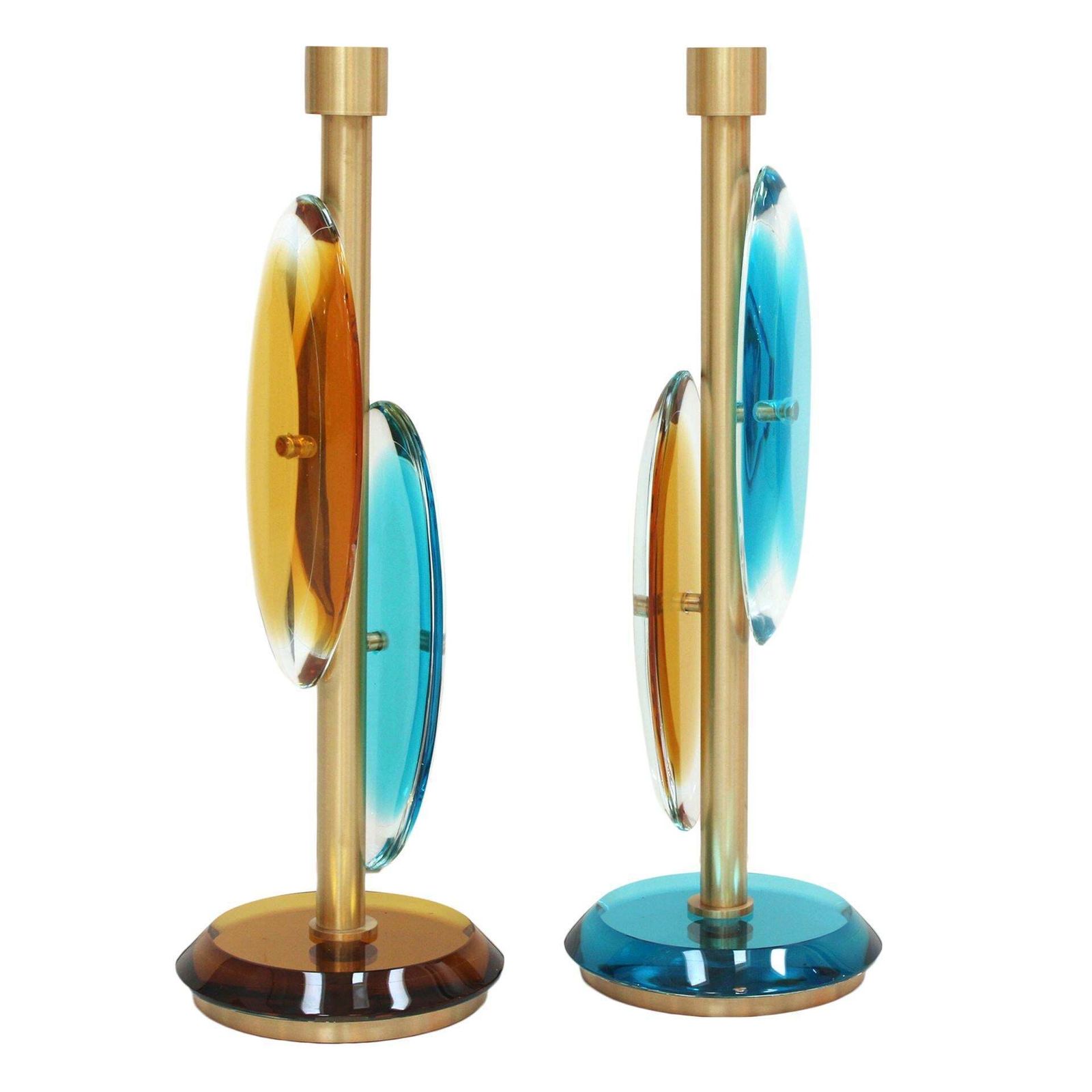 Pair Of Contemporary Murano Glass Lamps With A Brass Structure, Made In Italy photo 4050.0