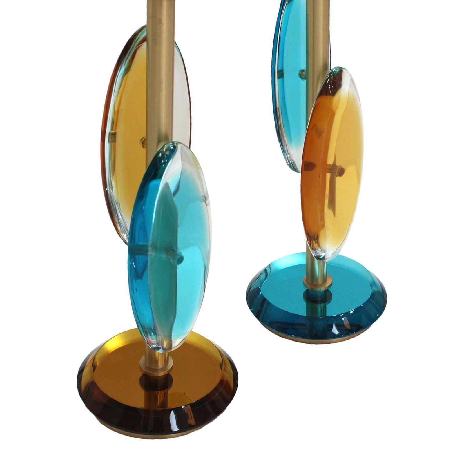 photo furniture Pair Of Contemporary Murano Glass Lamps With A Brass Structure, Made In Italy