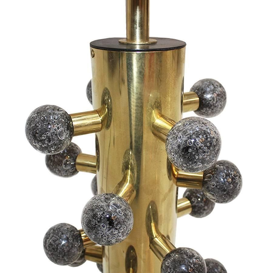 Pair Of Contemporary Brass And Grey Couloured Murano Glass Table Lamps photo furniture