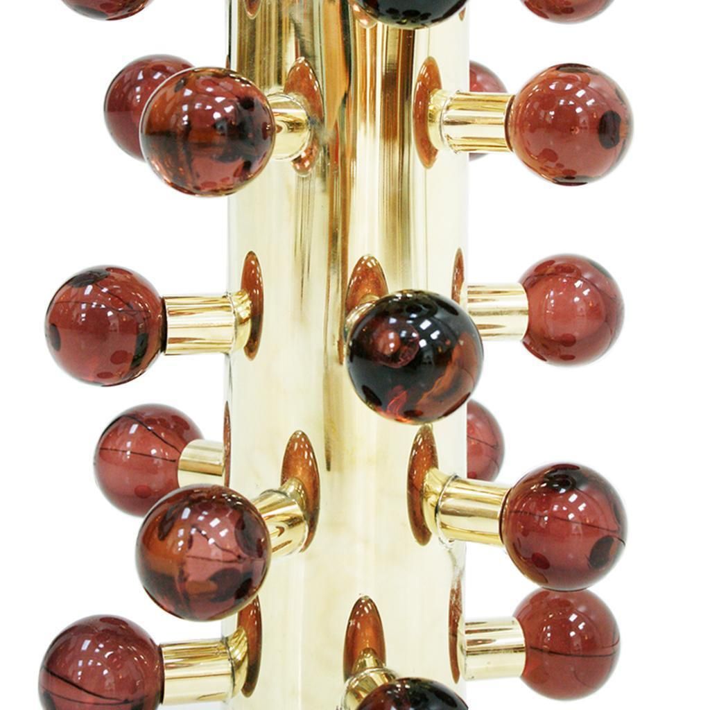 Mid Century Modern Style Pair Of Brass And Burgundy Murano Glass Table Lamps photo vinterior