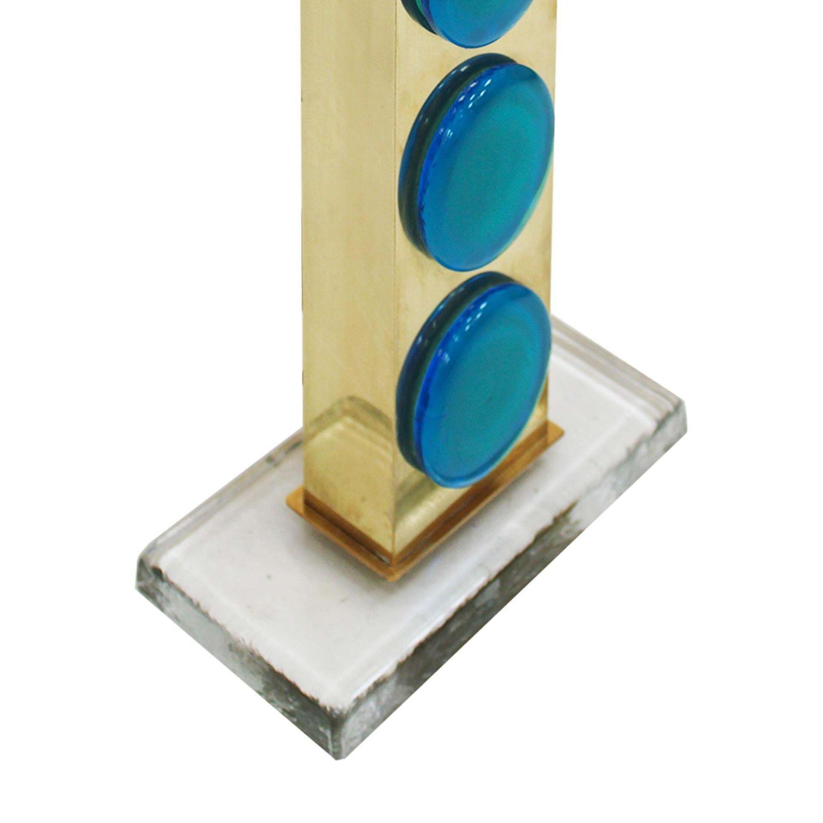 Mid Century Modern Style Light Blue Murano Glass And Brass Pair Of Table Lamps photo for sale