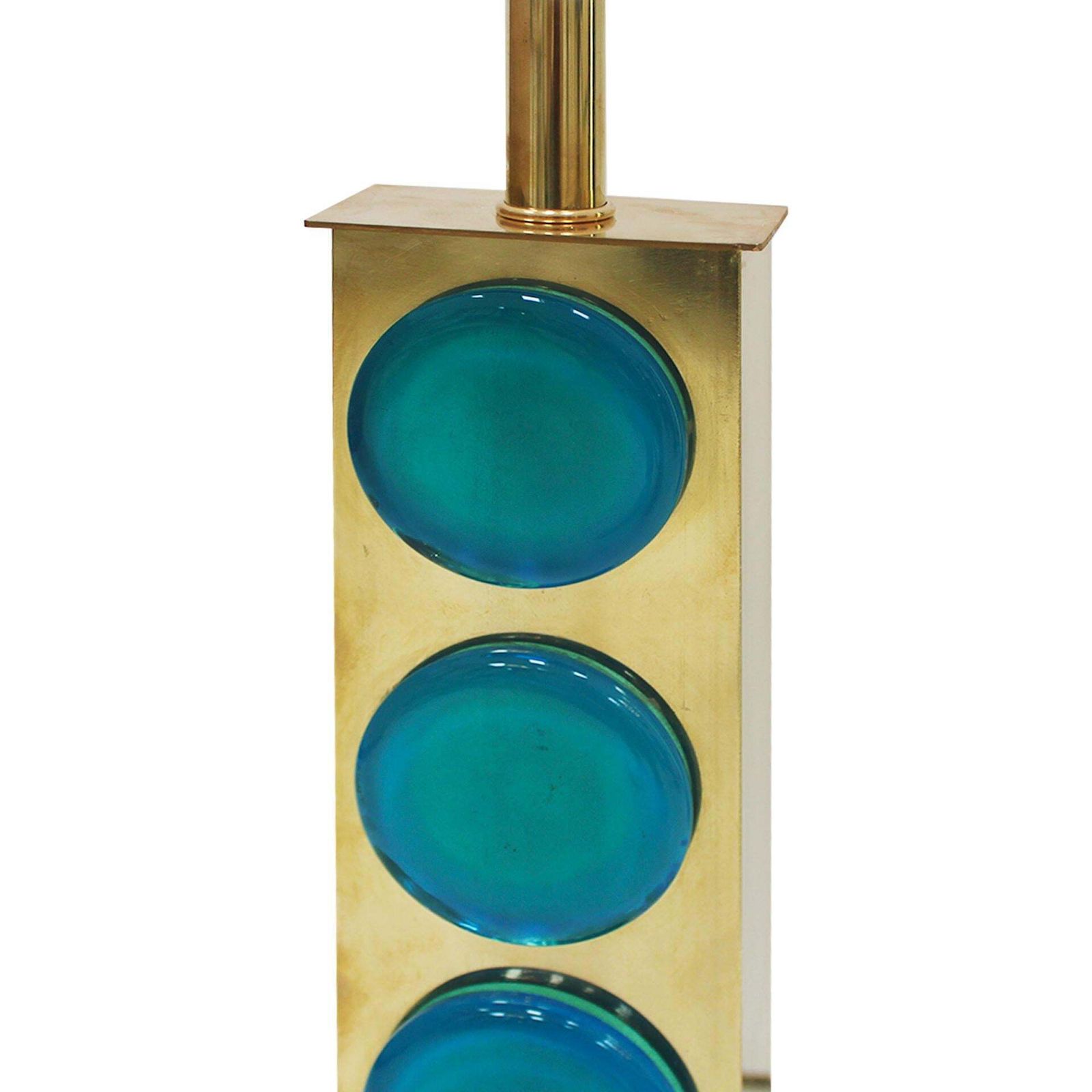 Mid Century Modern Style Light Blue Murano Glass And Brass Pair Of Table Lamps photo Lighting