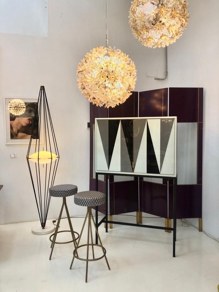 Home Decor Mid Century Modern Purple Wood Gold Brass Italian Screen Divider photo