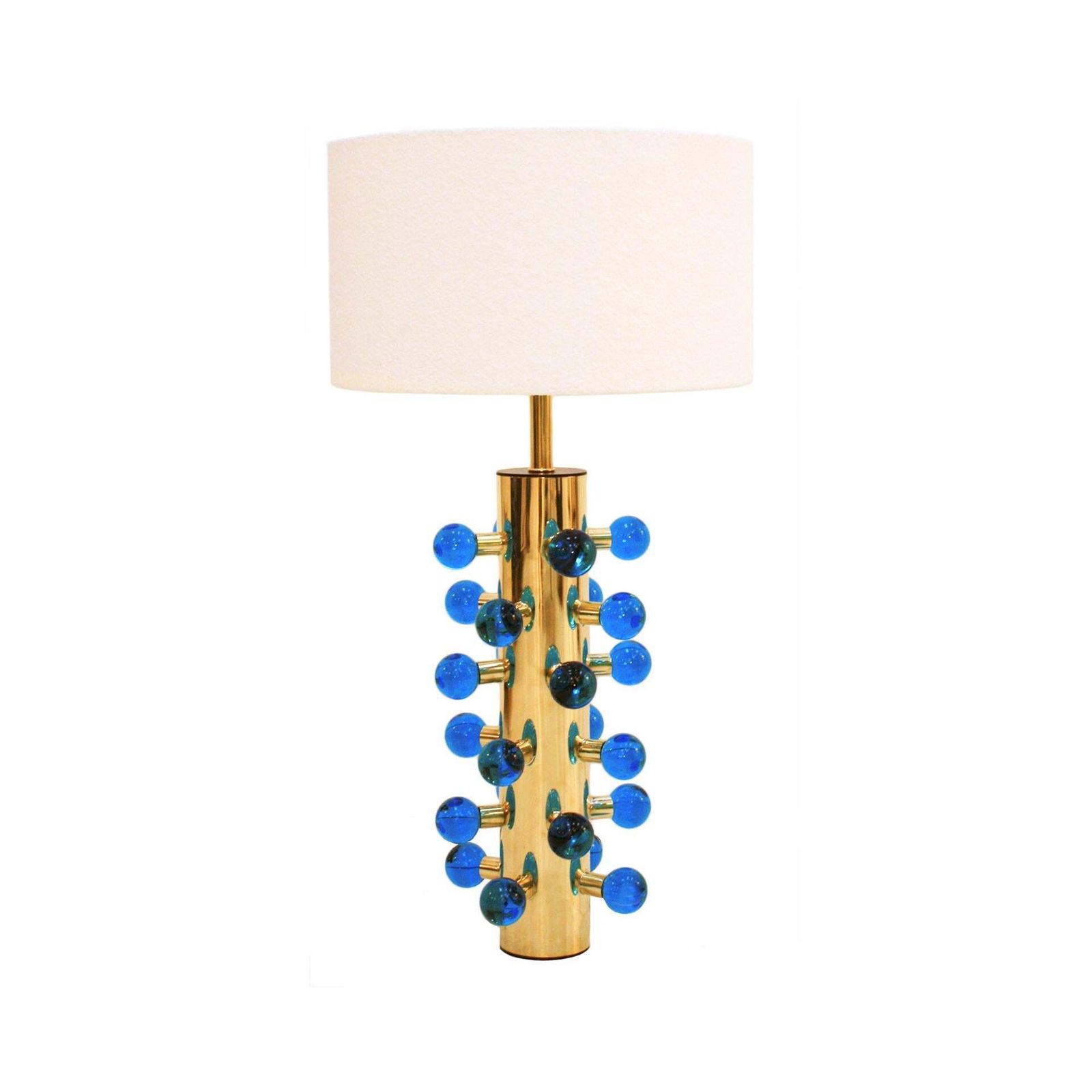 Mid Century Modern Style Pair Of Brass And Blue Murano Glass Italian Table Lamps photo furniture