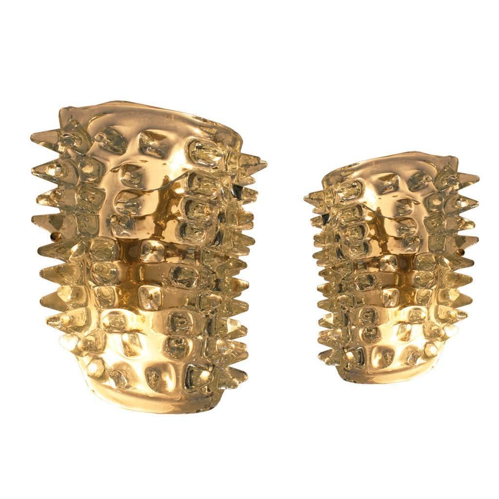 Mid Century Modern Pair Of Rostrati Murano Glass And Brass Italian Sconces photo vinterior