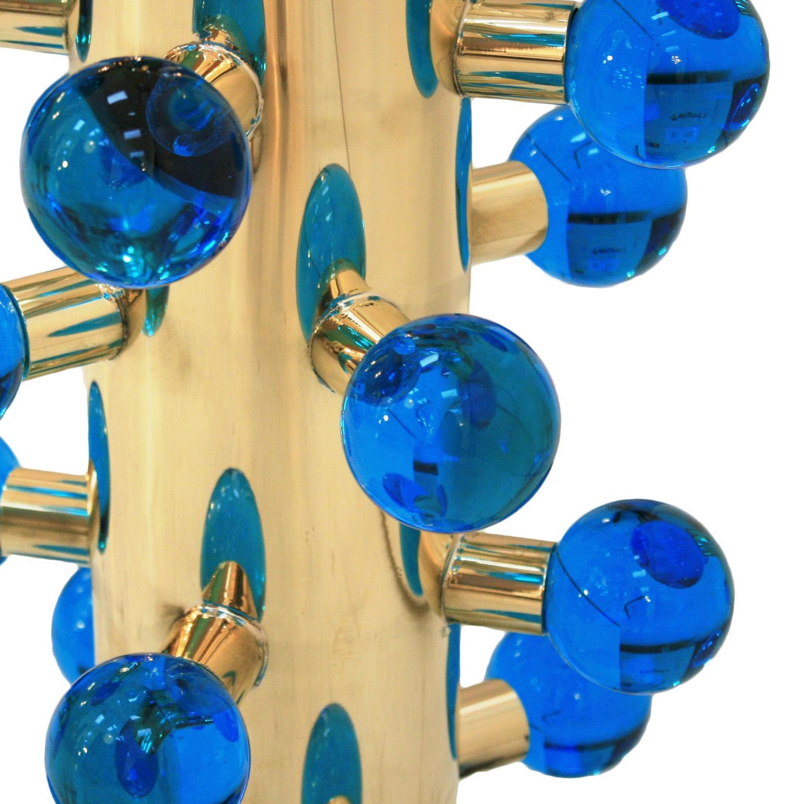 Mid Century Modern Style Pair Of Brass And Blue Murano Glass Italian Table Lamps photo vinterior