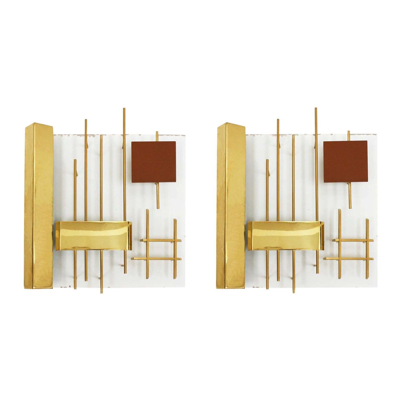 Gio Ponti Edited By Lumi Original Italian 1960s Pair Of Brass & Steel Sconces