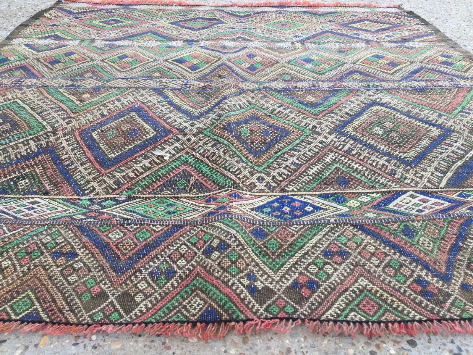 Antique Moroccan Kilim Rug 112x112cm Shabby Vintage Old Wool Country Home Kelim photo 335.0