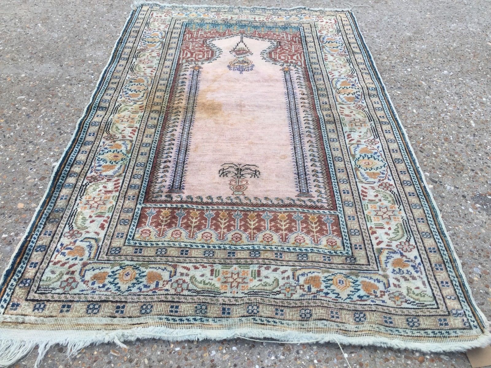 Antique Turkish Silk Rug 128x79cm Shabby, Country Home  Tribal Boho Vintage Old photo for sale