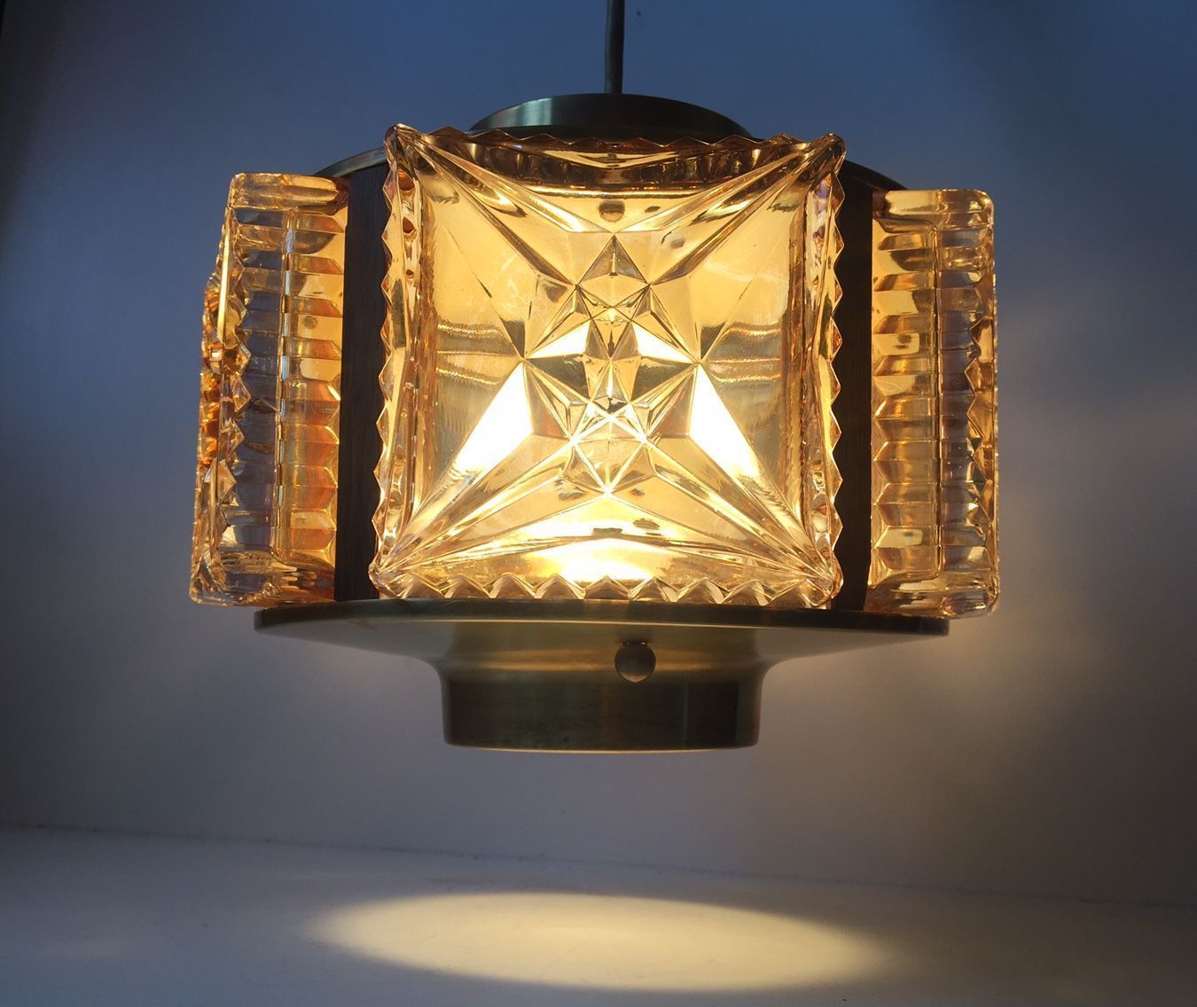 photo furniture Mid Century Danish Glass, Rosewood, And Brass Pendant Lamp From Vitrika, 1960s
