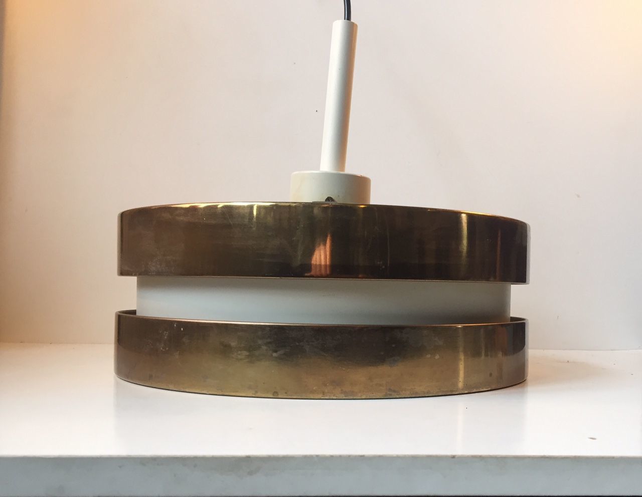 Brass & Crystal Pendant Lamp By Lisa Johansson Papé For Orno, 1960s photo for sale
